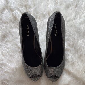 Nine West Silver Glitter Heels for Special Occasions